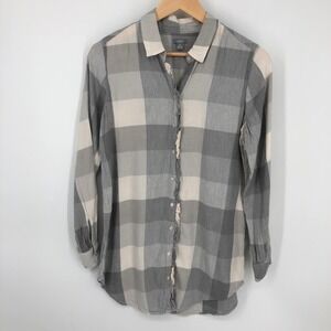 Aerie Womens Button Front Top‎ Size XS Gray Plaid Ruffles Soft Comfy Cozy
